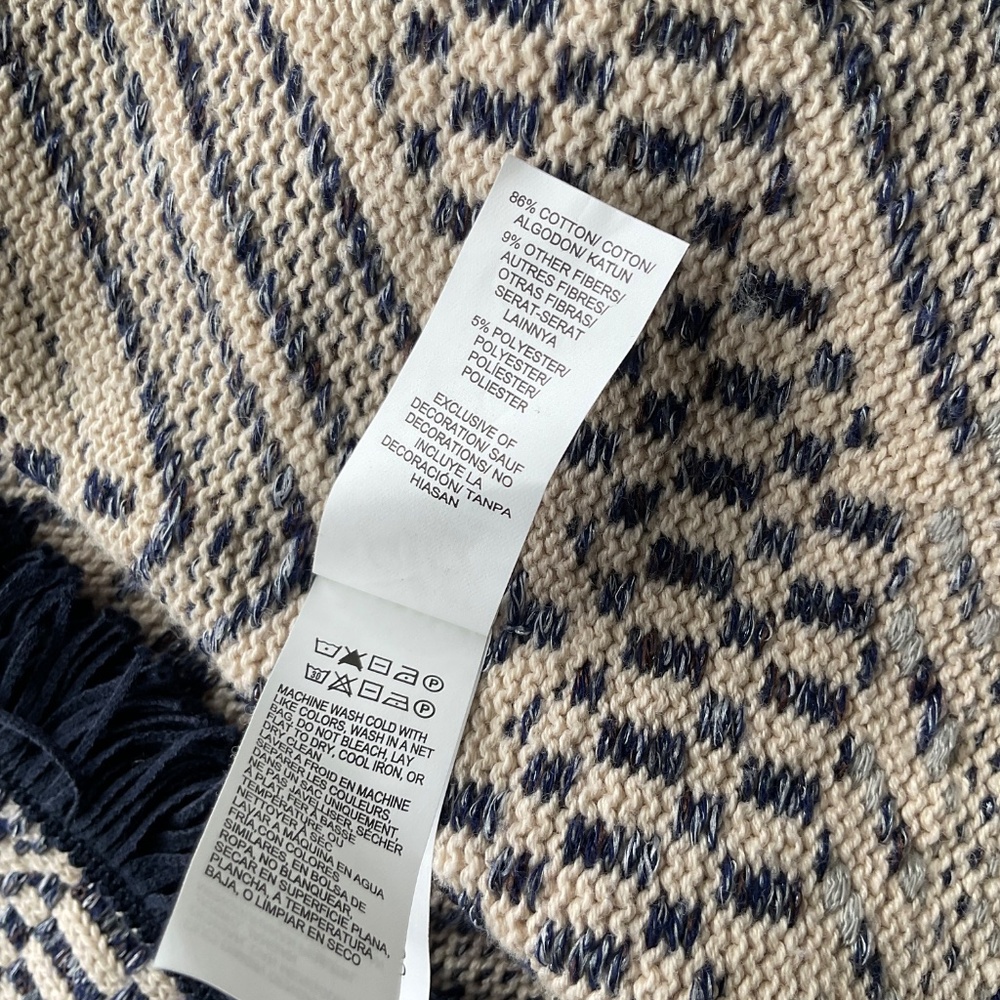 Lucky Brand Open Front Cardigan Women Medium Blue Cream Woven Fringe Aztec - Picture 9 of 16